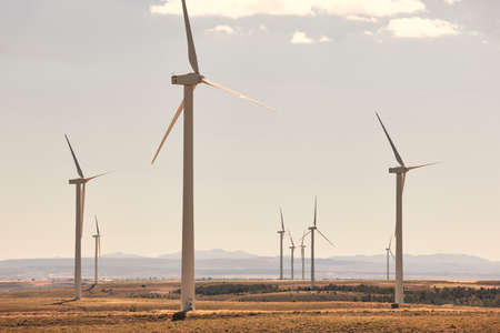 Wind turbines in the countryside. Clean alternative renewable energy. Horizontalの写真素材