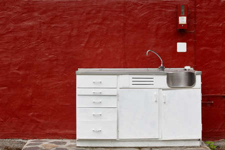 Pay per use outdoor camping kitchen cabinet sink and faucetの写真素材