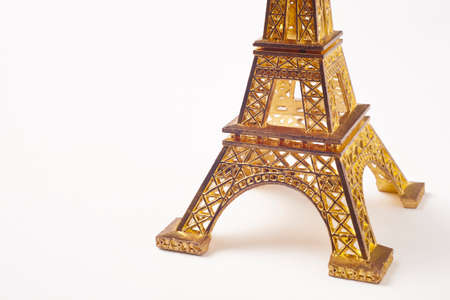 Eiffel tower souvenir detail isolated on white. France Paris tourism. Horizontal