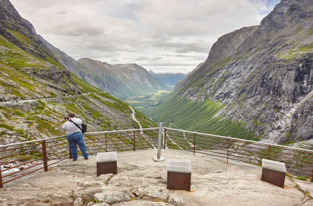 Norwegian mountain tourist landscape. Trollstigen viewpoint. Travel Norway. Horizontalのeditorial素材