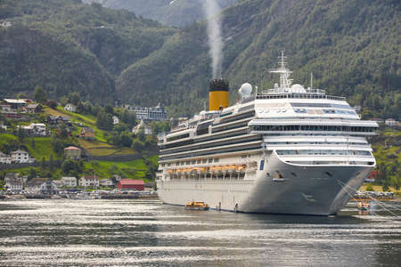 Norwegian fjord landscape. Cruise travel. Geiranger village. Visit Norway. Tourismのeditorial素材