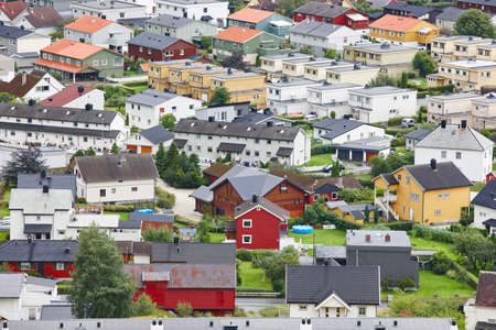 Traditional norwegian colored houses. Ovre Ardal village. Visit Norway. Tourismの写真素材
