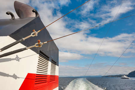 Norwegian ferry detail. Norway fjord landscape. Travel background. Tourismのeditorial素材