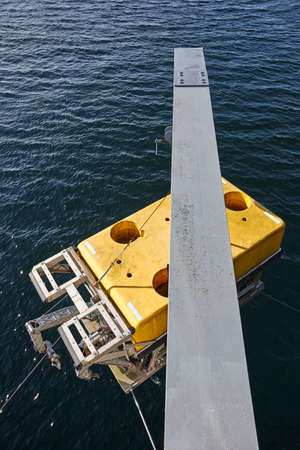 Scientific submarine robot with crane ready to be submerged. Researchの写真素材