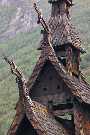Traditional norwegian stave church detail. Borgund. Travel Norway. Tourism highlightの写真素材