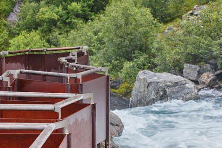 Norwegian river and labyrinth viewpoint. Forest and waterfall. Norway trekkingの写真素材