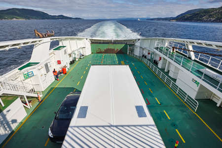 Norwegian ferry detail. Norway fjord transport. Travel background. Tourismのeditorial素材