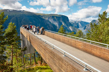 Norwegian fjord landscape. Stegastein viewpoint. Aurland. Visit Norway. Horizontalのeditorial素材