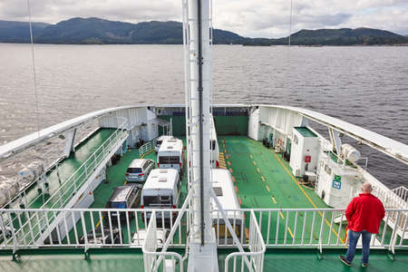 Norwegian ferry detail. Norway fjord landscape. Travel background. Tourism