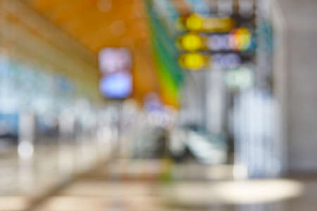 Airport terminal corridor indoor out of focus. Horizontal backgroundの写真素材