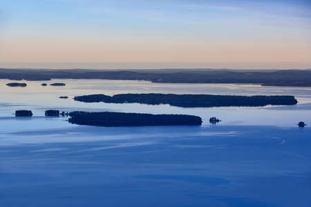 Finnish landscape at sunset. Lake Pielinien. Koli viewpoint. Finland scenicの写真素材