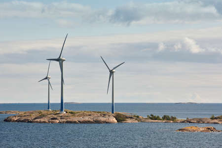 Wind turbines in the baltic sea. Renewable energy. Finland seascapeの写真素材