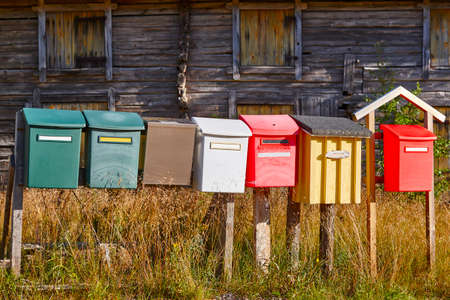 Traditional colorful vintage mailboxes in the countryside. Horizontalの写真素材