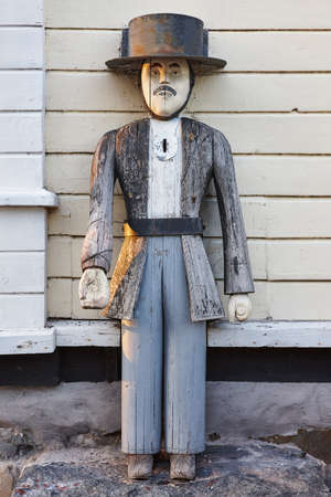 Traditional wooden church detail in Finland. Homeless sculpture. Haukipudas. Ouluの写真素材