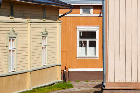Traditional wooden houses facade in Rauma town.の写真素材