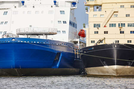 Icebreakers vessels on Helsinki harbor. Finland arctic maritime fleet. Horizontalの写真素材