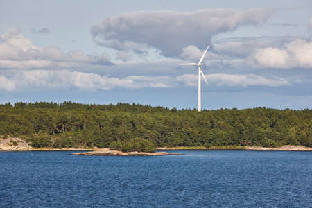 Wind turbines in the baltic sea. Renewable energy. Finland seascapeの写真素材