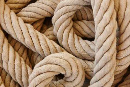 Thick rope with loops. Marine background. Horizontalの写真素材