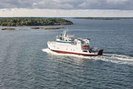 Cruise vessel on the baltic sea. Aland island coastline. Finland tourismの写真素材