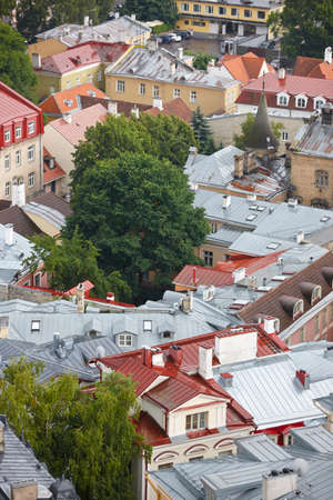 Tallinn old town cityscape roofs view. Tourism landmark. Estonia. Europeのeditorial素材