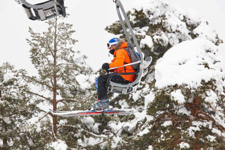 Ski lift and slope on a snow landscape. Winter sportの写真素材