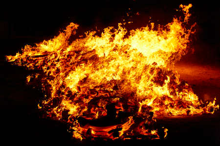 Fire flames detail. Fireman emergency. Carbon emission and combustionの写真素材