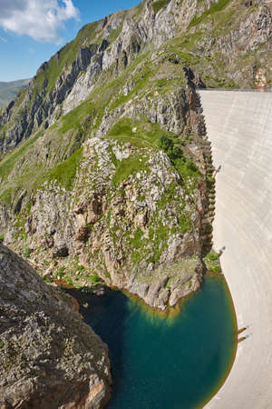 Llauset dam in Aragon. Hydroelectric energy power. Trekking route. Spain