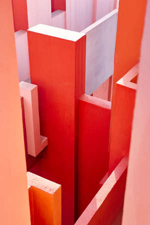 Geometric building design. The red wall, La manzanera. Calpe, Spainのeditorial素材