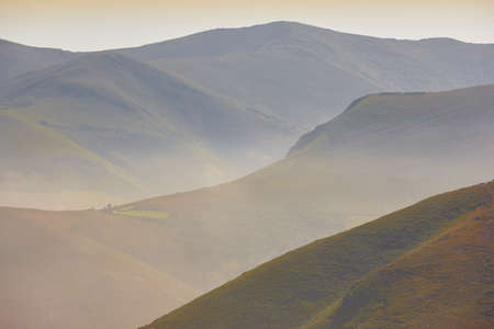 Mountain meadows landscape at sunset in Asturias. Travel Spain