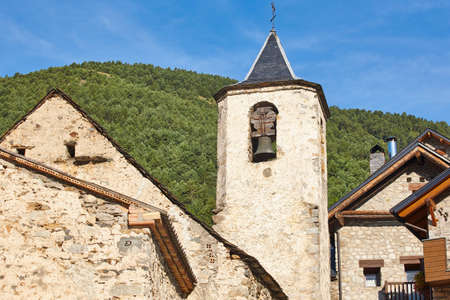Antique stone church bell tower in Lleida, Spain. Horizontalの写真素材