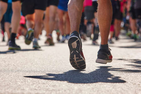 Marathon runners on the street. Healthy lifestyle. Athlete enduranceの写真素材