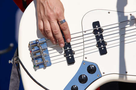 Rock guitar player musician detail. Musical instrument. Live show