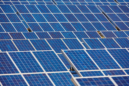 Solar panel plant. Sustainable renewable power energy and global warningの写真素材