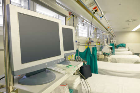 Hospital intensive care unit area with beds equipment. Health centerの写真素材