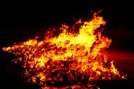 Summer solstice celebration in Spain. Fire flames detail. Horizontalの写真素材