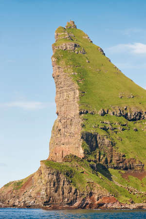 Faroe islands green coastline landscape in Vagar island. Seascapeの写真素材