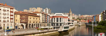 Panoramic view traditional spanish city with river. Bilbao, Spain. Euopaの写真素材