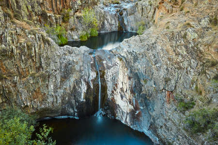 Dry waterfall and puddle landscape in Roblelacasa Guadalajara, Spain