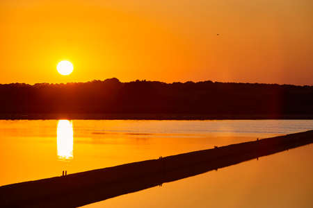 Salt marsh at sunset in balearic islands. Mallorca, Spain