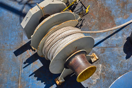 Vessel deck nautical rope. Moor. Maritime equipment. Naval