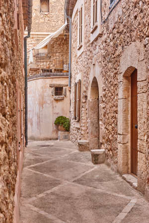 Picturesque stepped stone street in Mallorca island. Bunyola village. Baleares