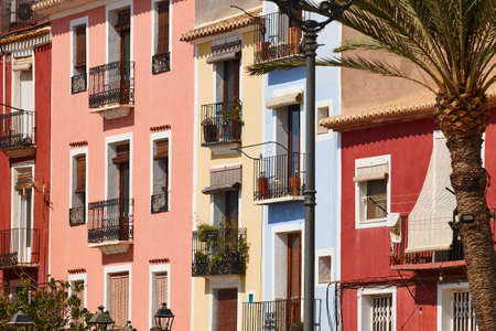 Picturesque colorful facades in mediterranean coast. Villajoyosa village, Alicante. Spainの写真素材