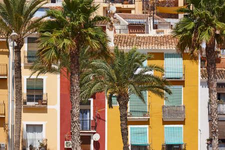 Traditional mediterranean village of Villajoyosa. Colorful facades. Alicante, Spain