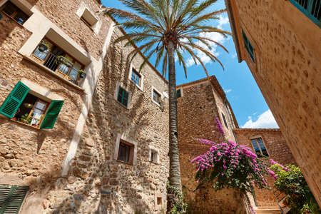 Traditional stone alley in Fornalutx village. Mallorca, Balearic islands