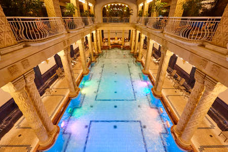 Historic Gellert thermal bath spa with pool in Budapest. Hungary