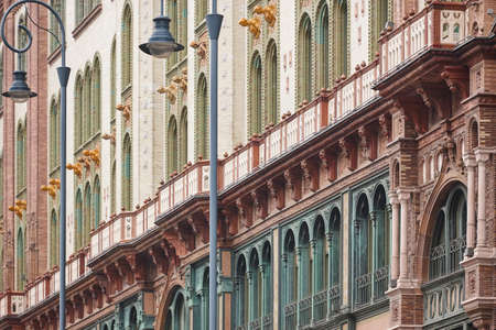 Art noveau picturesque building facade in Budapest. Secession hungarian architecture.の写真素材