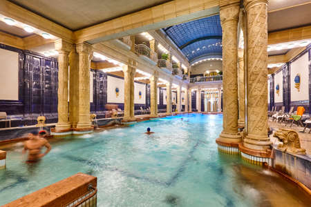 Historic Gellert thermal bath spa with pool in Budapest. Hungaryの写真素材