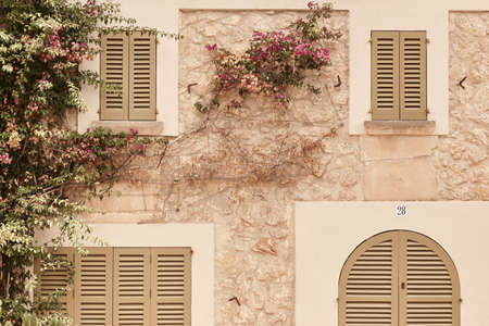 Traditional mediterranean stone facade in balearic islands. Travel Spain