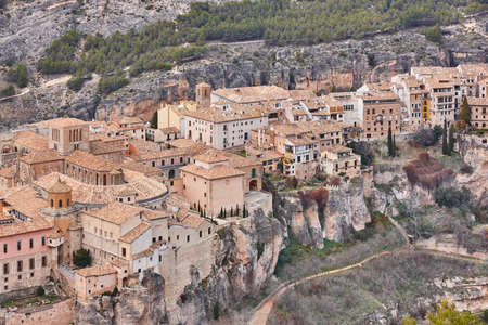 Traditional antique buildings in Cuenca heritage old town. Spainの写真素材