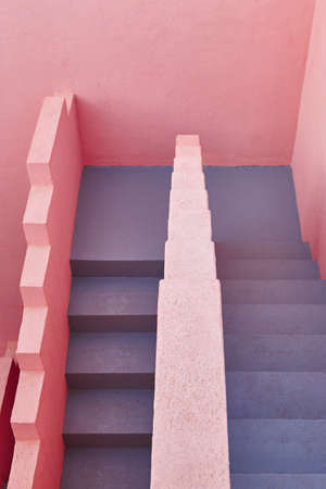 Geometric building stairs. The red wall, La manzanera. Calpe, Spainのeditorial素材